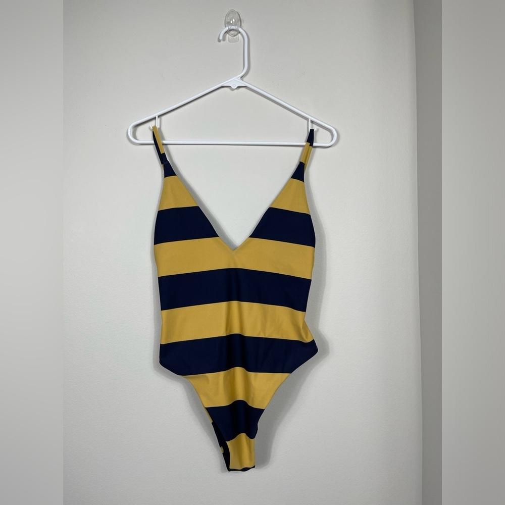 Aerie Deep V Swimsuit Yellow and Navy Size M - Picture 2 of 10